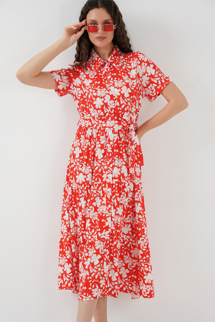 BGD Women Short Sleeve Patterned Dress - A.Red - Gallarate