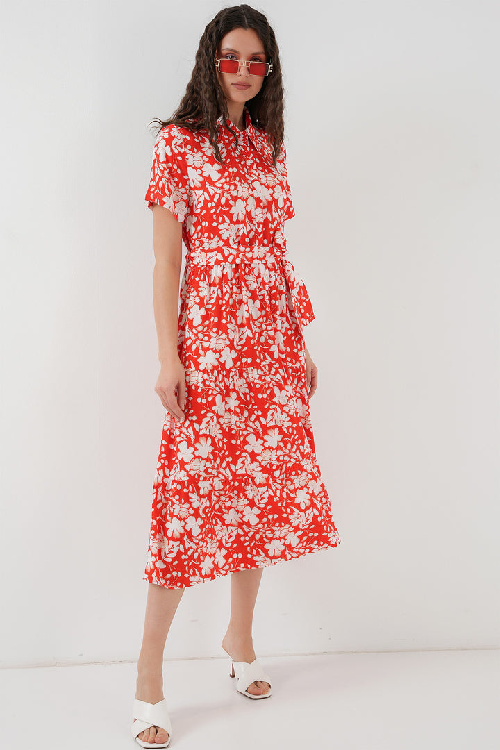 BGD Women Short Sleeve Patterned Dress - A.Red - Gallarate