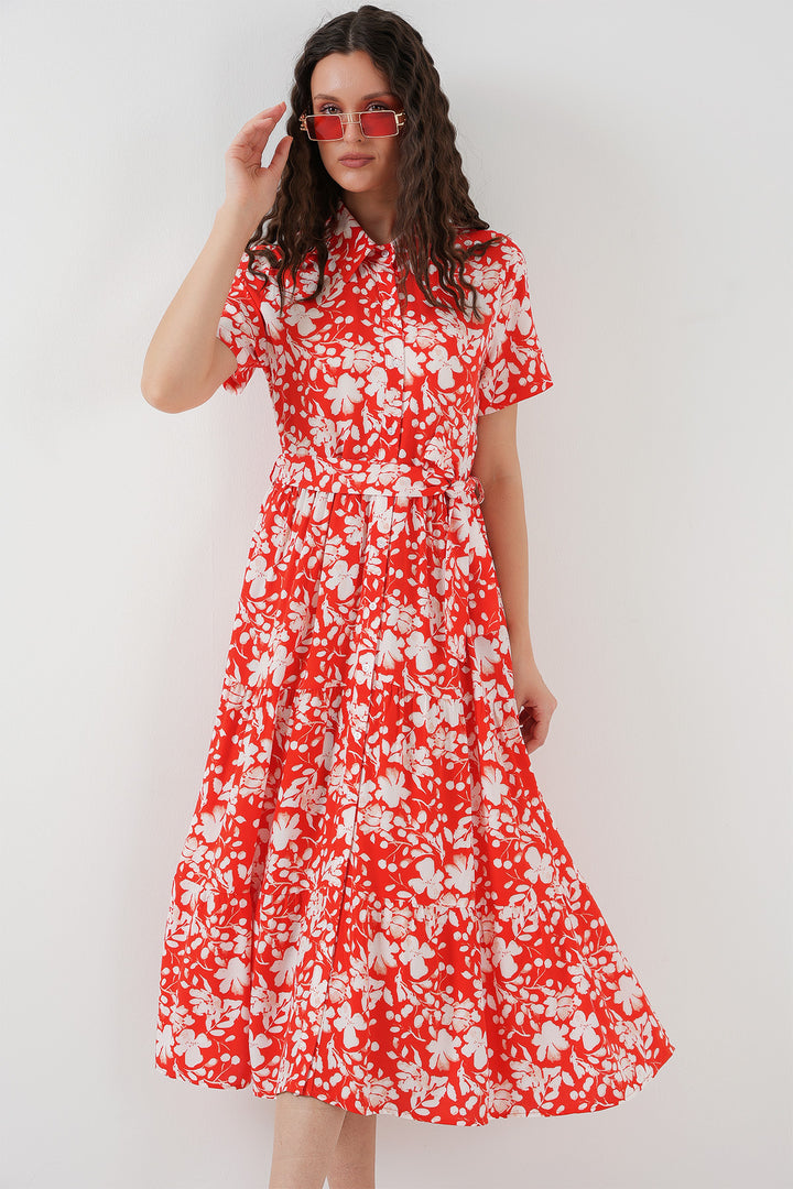 BGD Women Short Sleeve Patterned Dress - A.Red - Gallarate