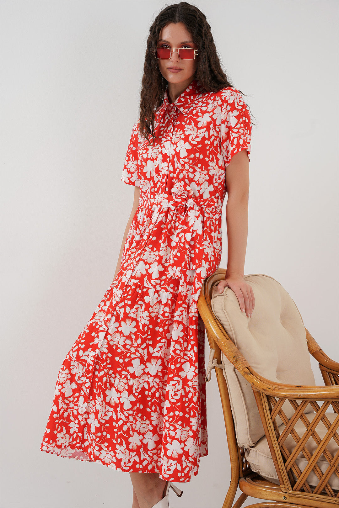 BGD Women Short Sleeve Patterned Dress - A.Red - Gallarate