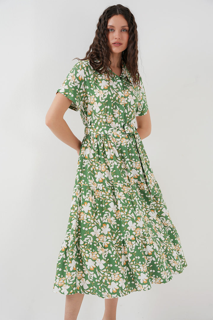 BGD Women Short Sleeve Patterned Dress - A.Green - Heerhugowaard