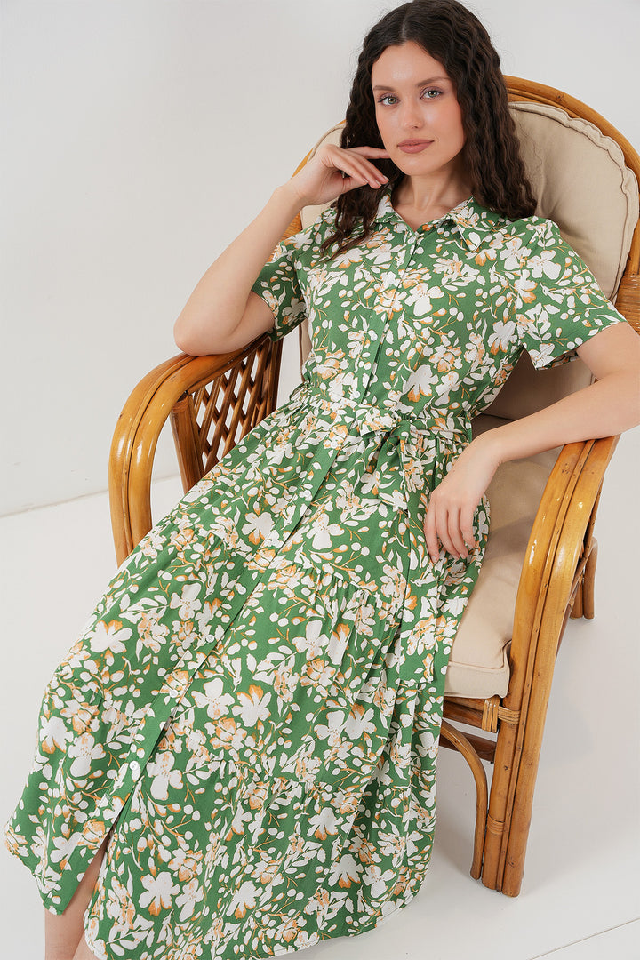 BGD Women Short Sleeve Patterned Dress - A.Green - Heerhugowaard
