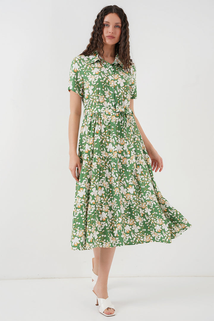 BGD Women Short Sleeve Patterned Dress - A.Green - Heerhugowaard