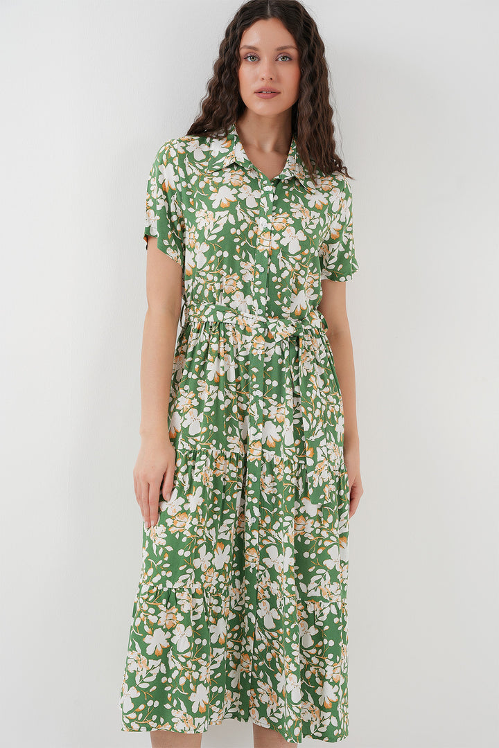 BGD Women Short Sleeve Patterned Dress - A.Green - Heerhugowaard