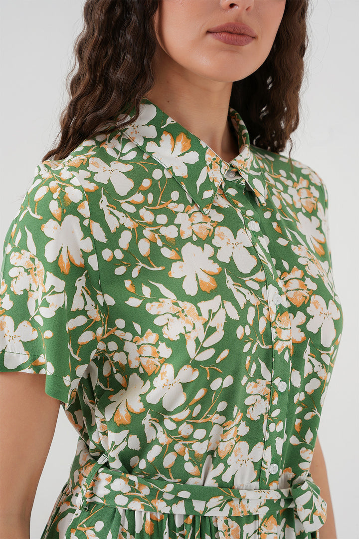 BGD Women Short Sleeve Patterned Dress - A.Green - Heerhugowaard