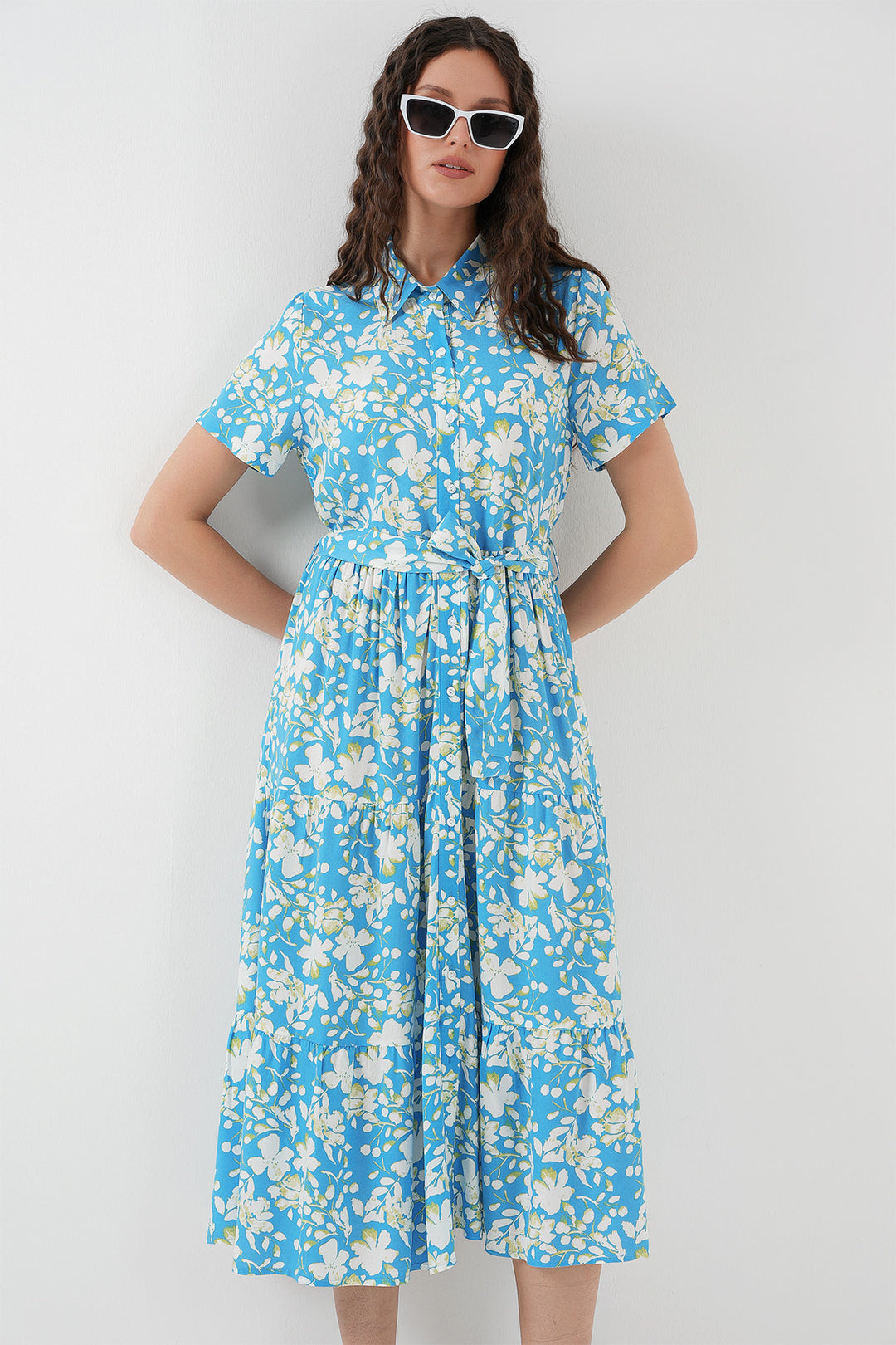 BGD Women Short Sleeve Patterned Dress - Blue. - Pasadena