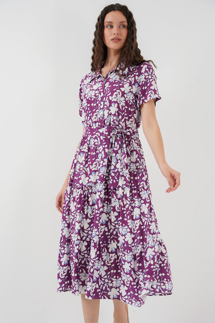 BGD Women Short Sleeve Patterned Dress - Purple - Rio Rancho