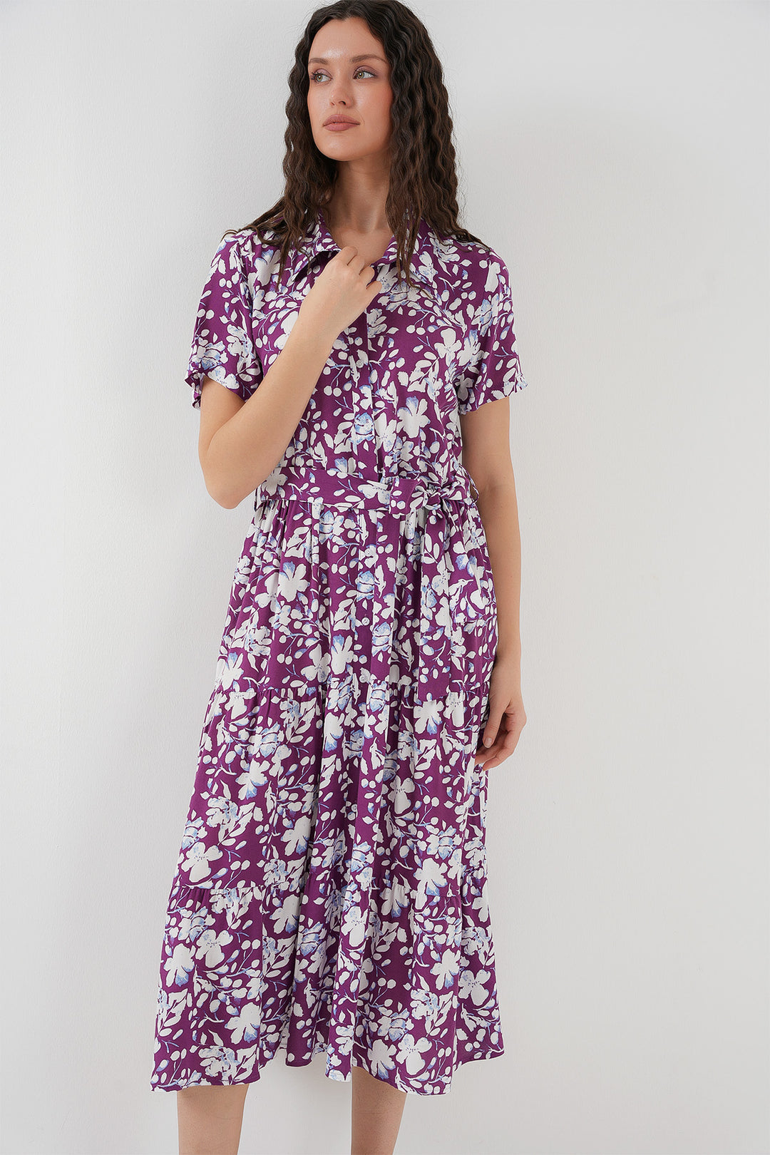 BGD Women Short Sleeve Patterned Dress - Purple - Rio Rancho