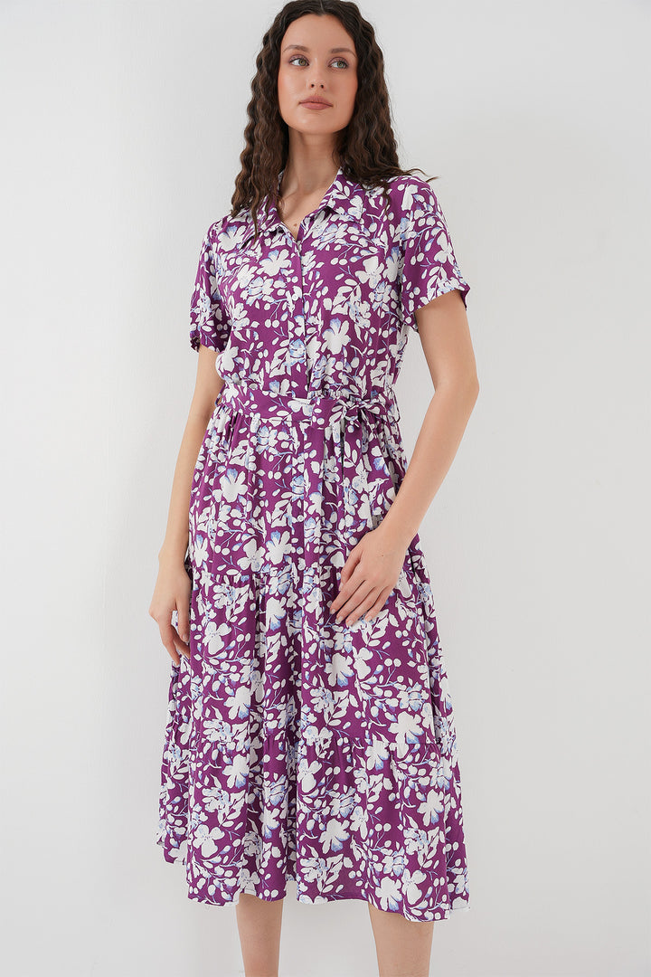 BGD Women Short Sleeve Patterned Dress - Purple - Rio Rancho