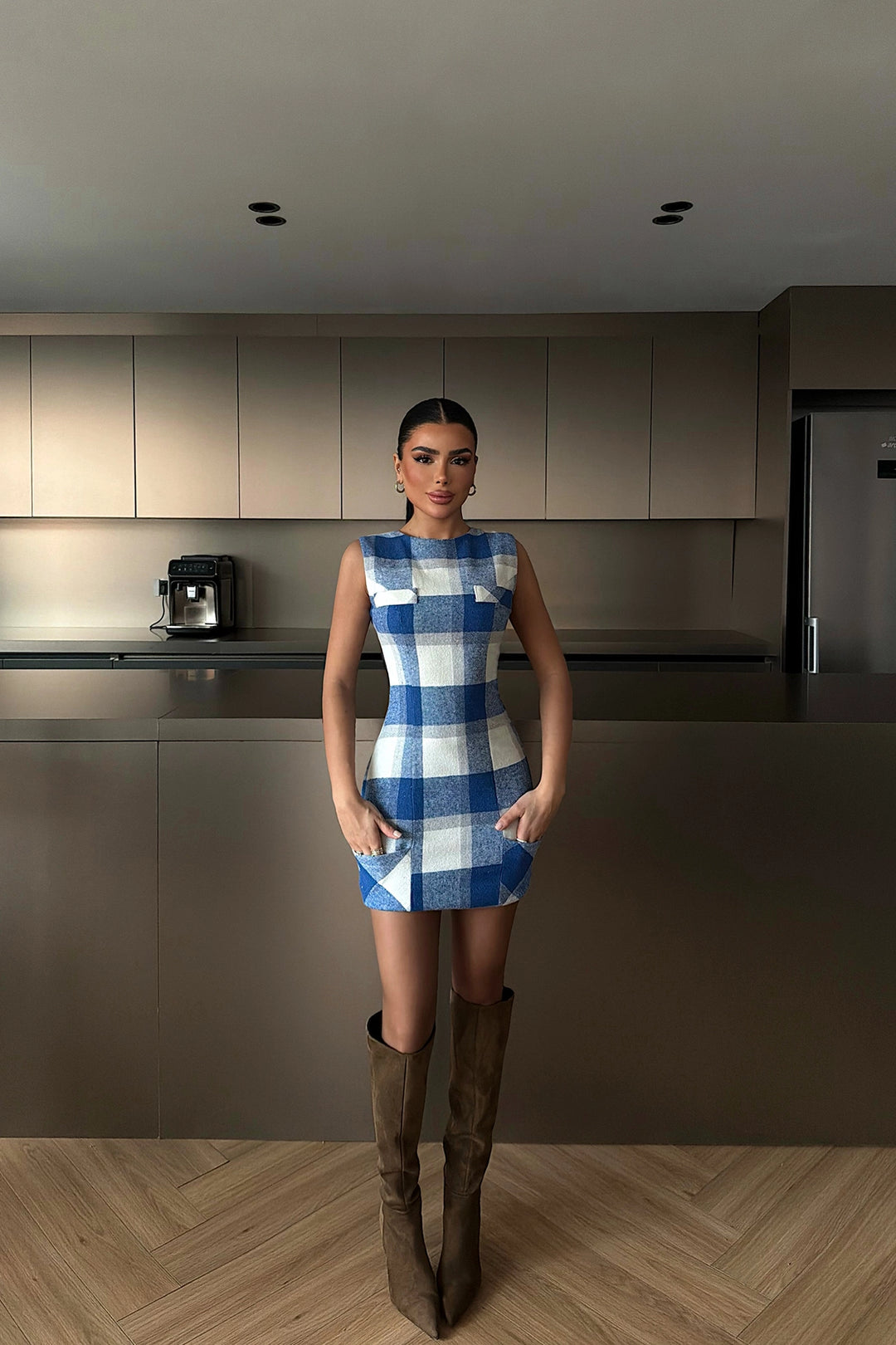 EYY Women Blue Plaid Sleeveless Dress - San Severo