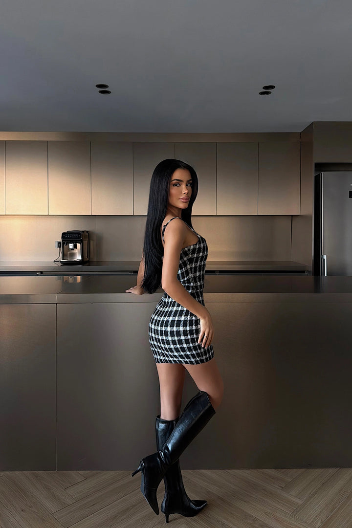 EYY Women Siyah Askılı Ekose Mini Elbise - Guelph
