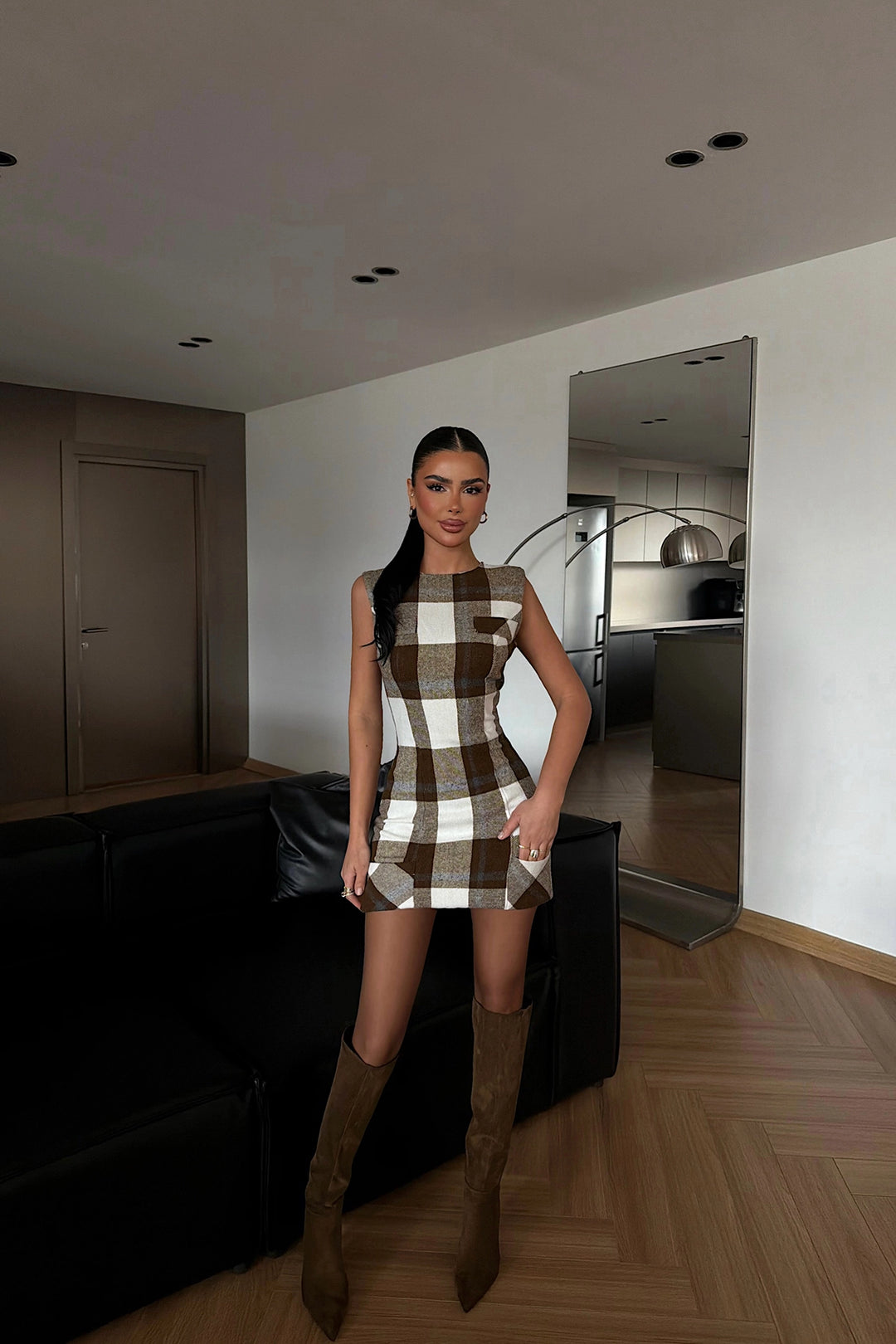 EYY Women Brown Plaid Dress - Santa Cruz