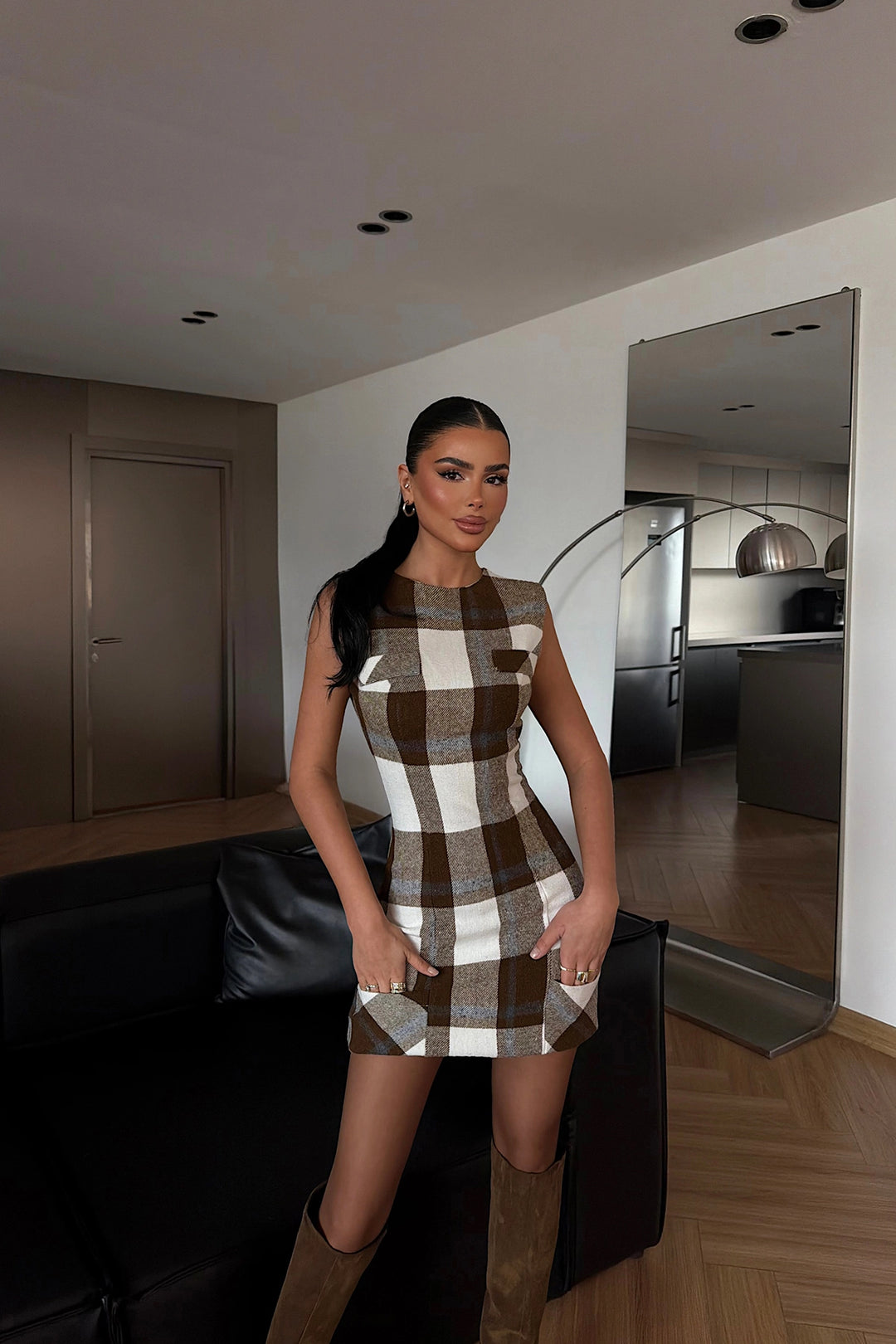 EYY Women Brown Plaid Dress - Santa Cruz