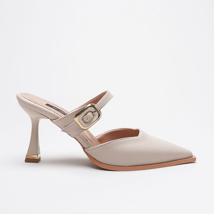 DSM Talya Cream Leather Slipper with Buckle Detail for Women - Estepona