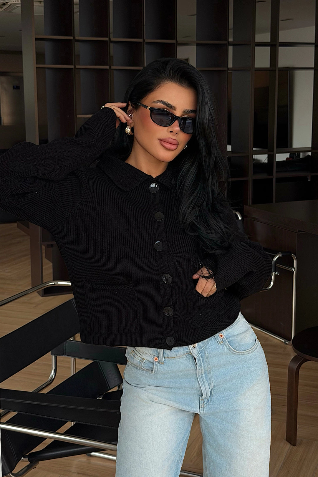 EYY Women Black Leche Buttoned Knit Cardigan - Gulfport