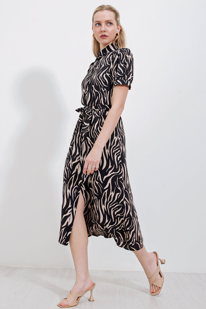 BGD Women Short Sleeve Viscose Dress - Beige - Lima