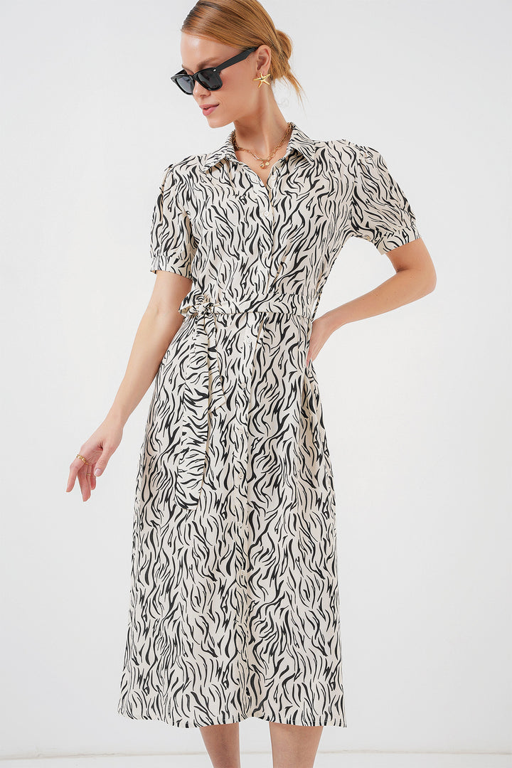 BGD Women Short Sleeve Viscose Dress - Off-White - Stillwater