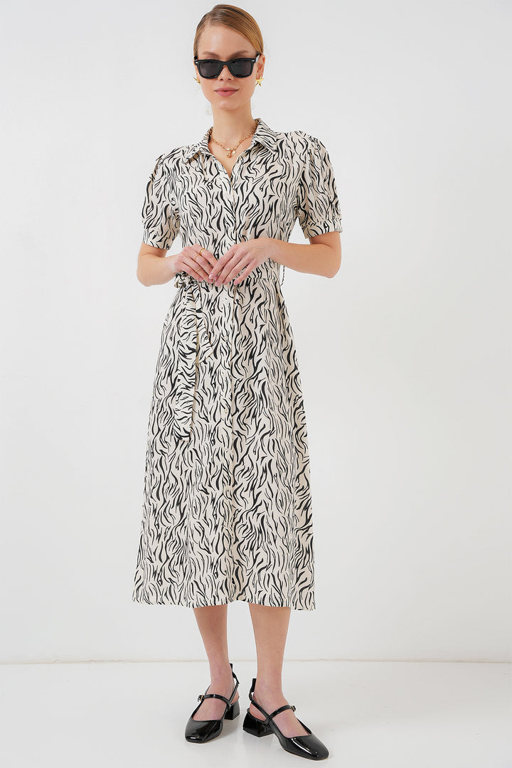 BGD Women Short Sleeve Viscose Dress - Off-White - Stillwater