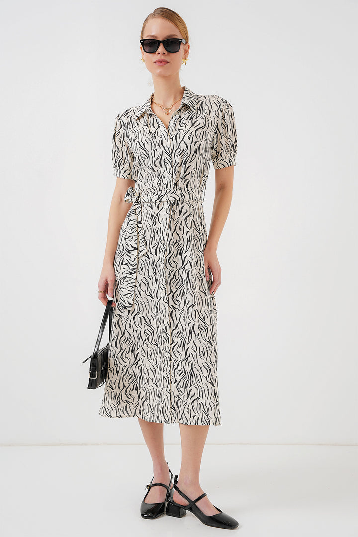 BGD Women Short Sleeve Viscose Dress - Off-White - Stillwater