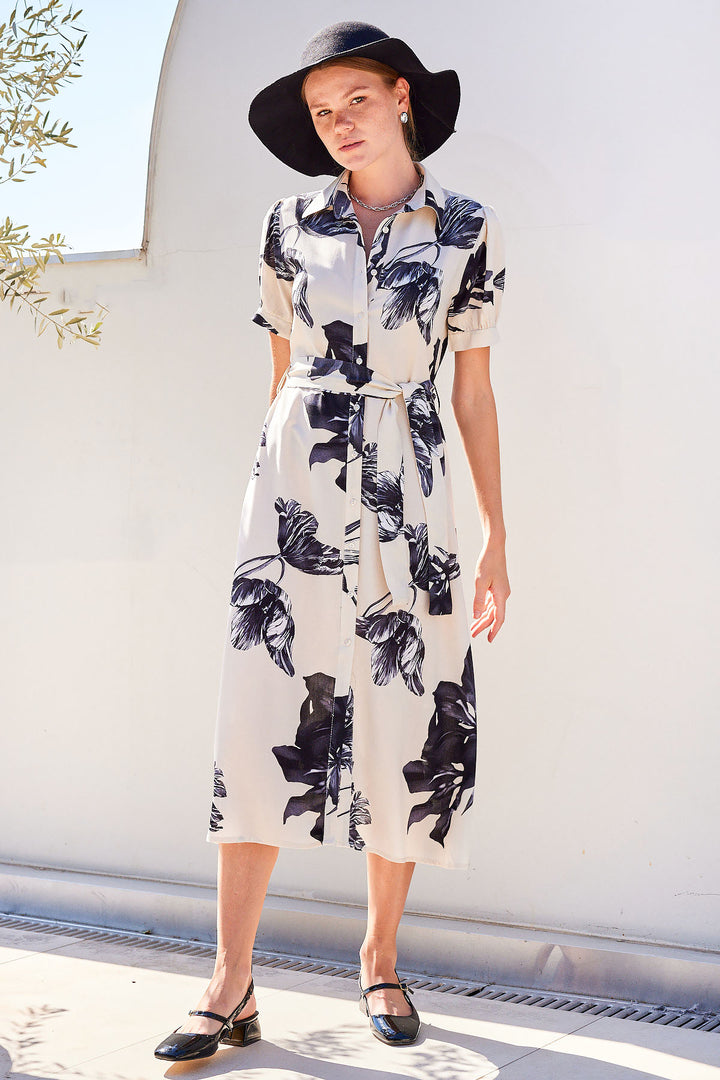 BGD Women Short Sleeve Viscose Dress - Ecru - Avondale
