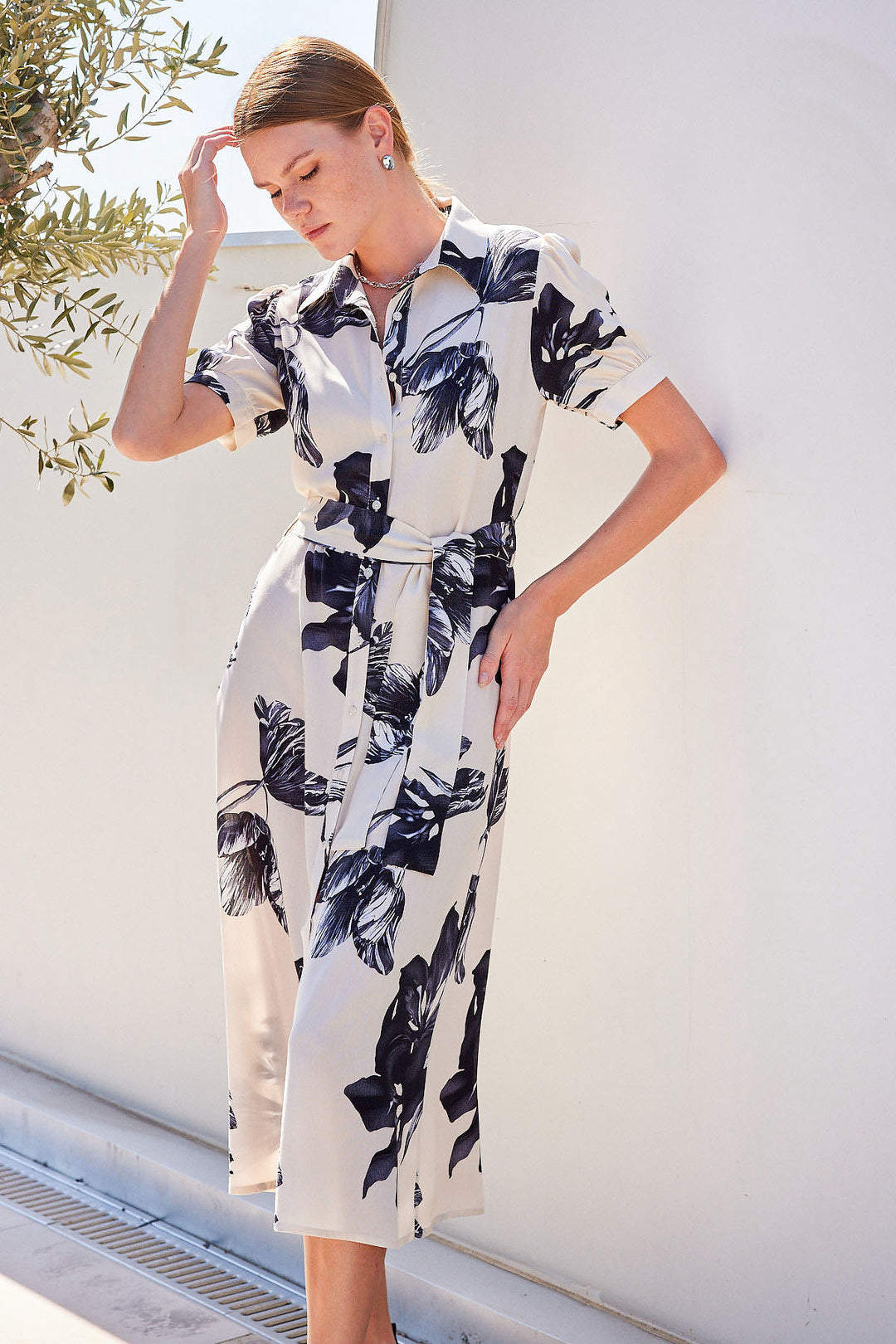 BGD Women Short Sleeve Viscose Dress - Ecru - Avondale