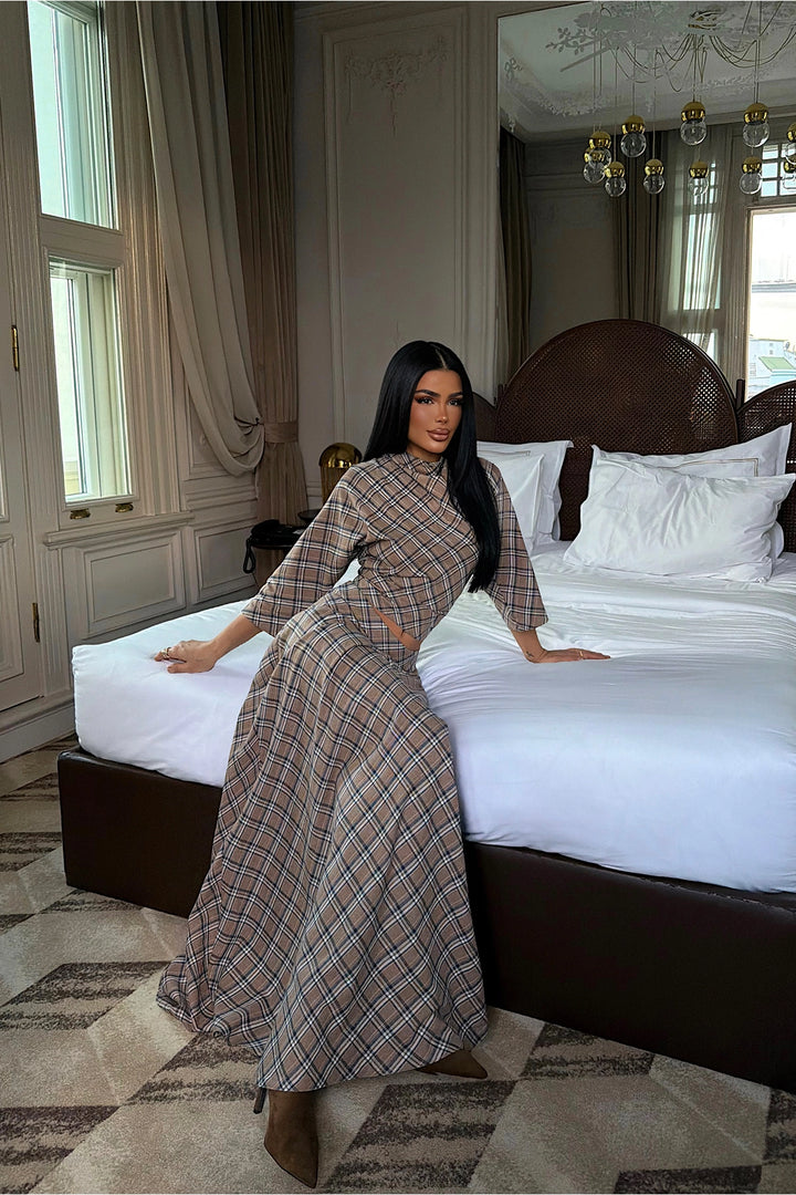 EYY Women Earth Tone Plaid Skirt Set - Messina