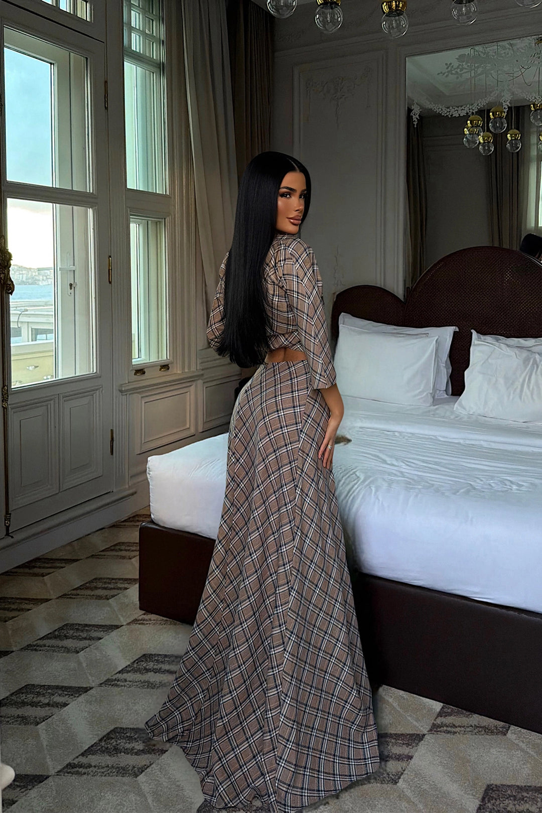 EYY Women Earth Tone Plaid Skirt Set - Zwickau