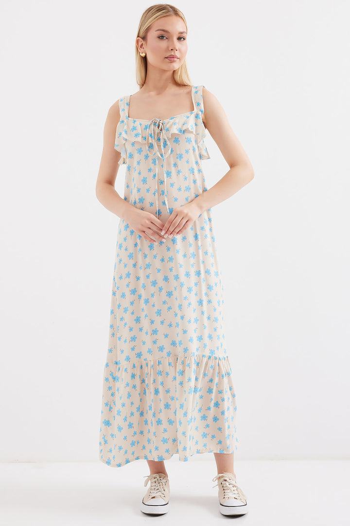 BGD Women Patterned Strappy Viscose Dress - Blue - Avondale