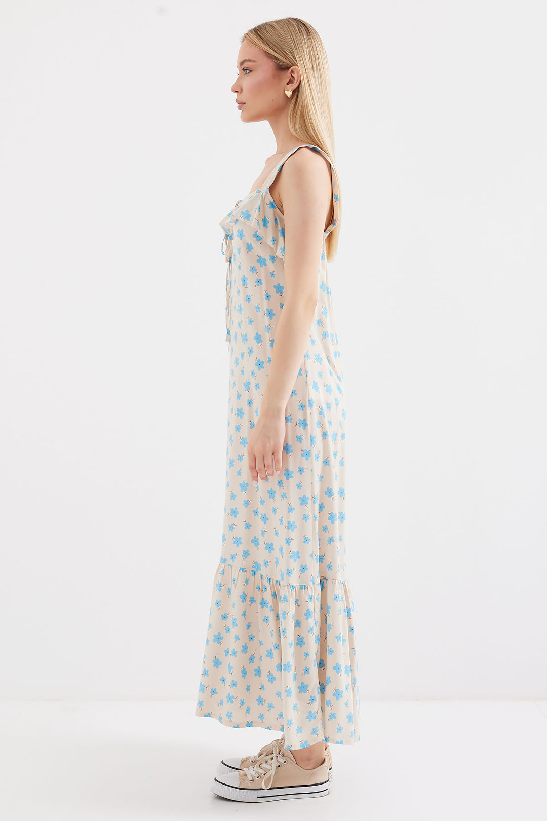 BGD Women Patterned Strappy Viscose Dress - Blue - Avondale