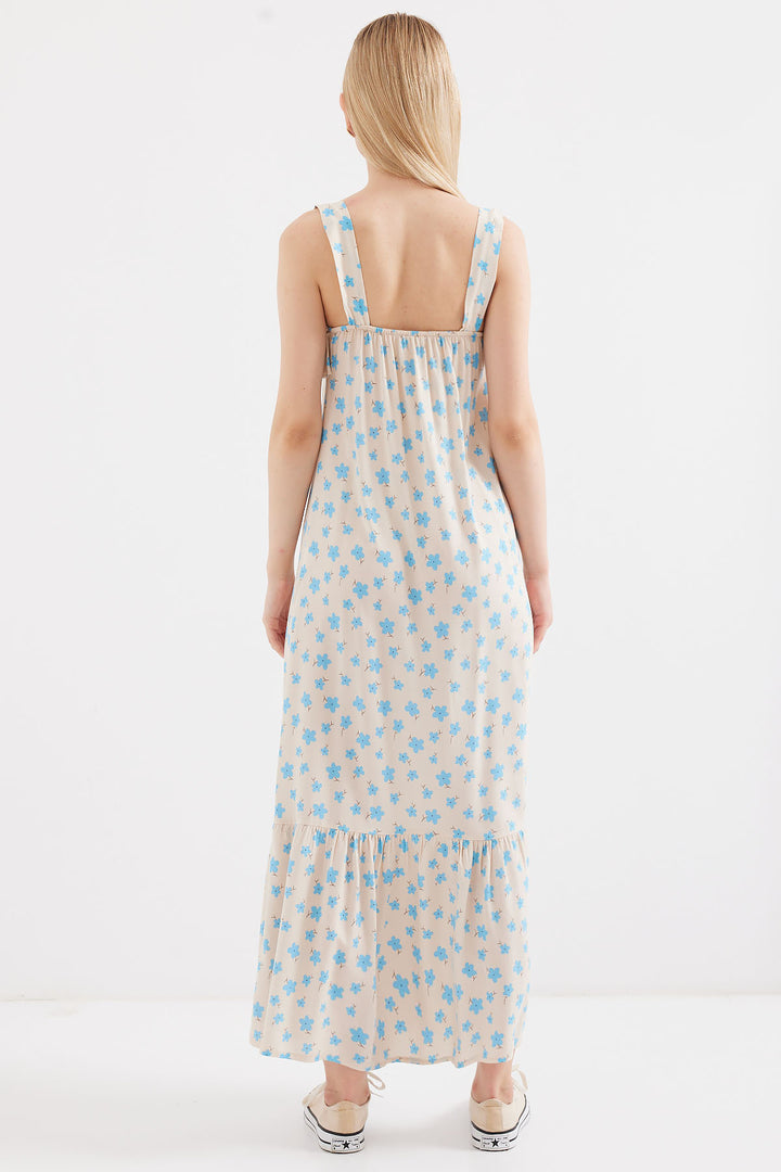 BGD Women Patterned Strappy Viscose Dress - Blue - Avondale