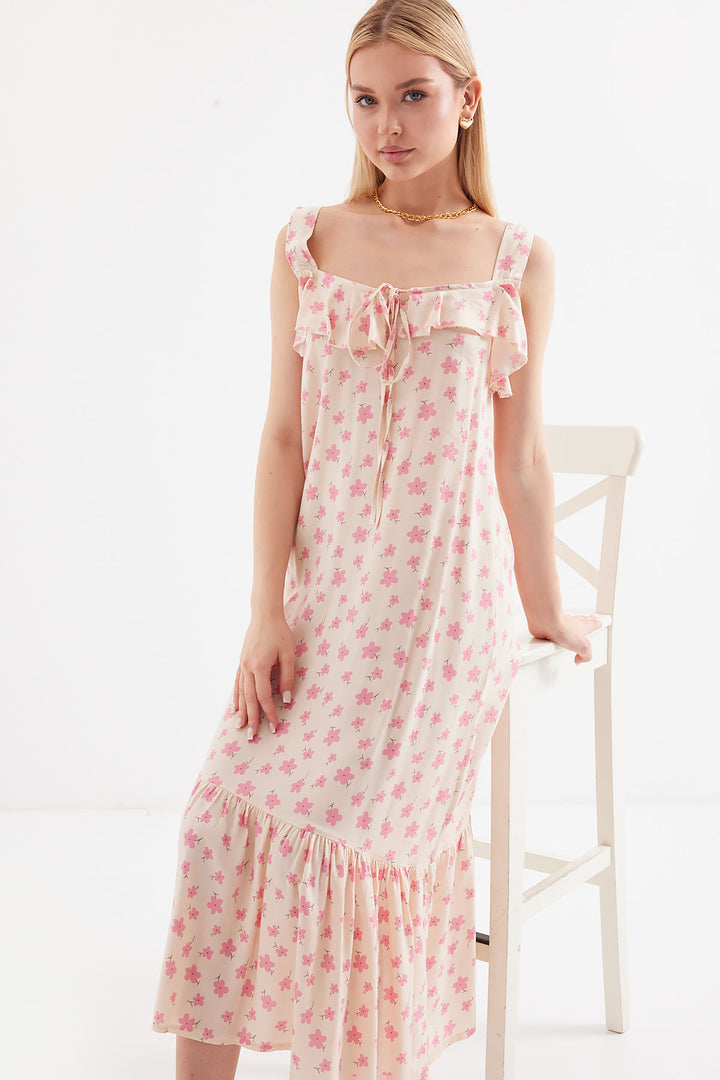 BGD Women Patterned Strappy Viscose Dress - Pink - Avondale