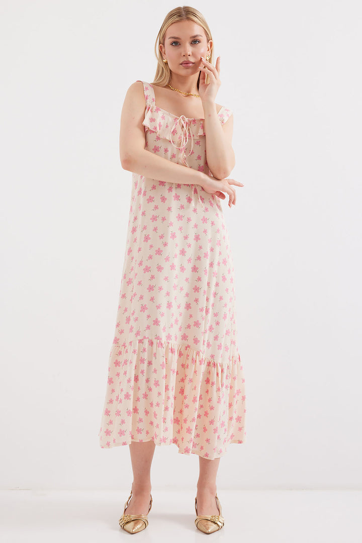 BGD Women Patterned Strappy Viscose Dress - Pink - Avondale
