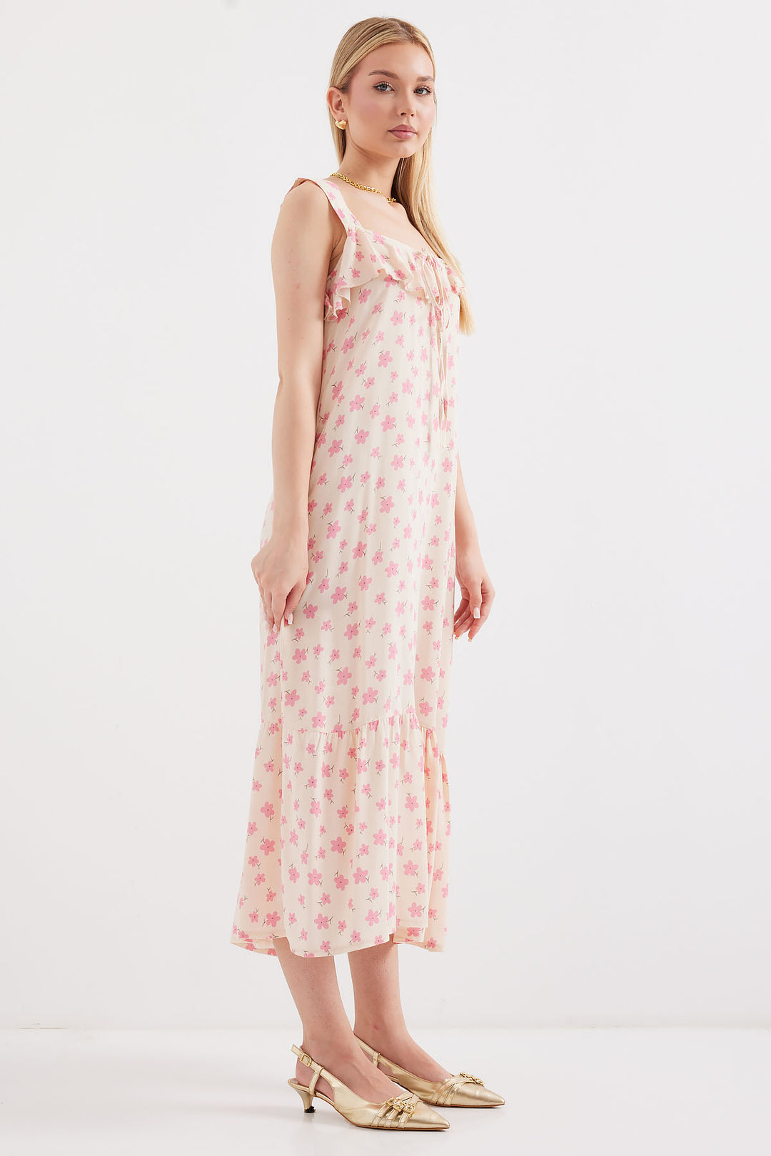 BGD Women Patterned Strappy Viscose Dress - Pink - Avondale