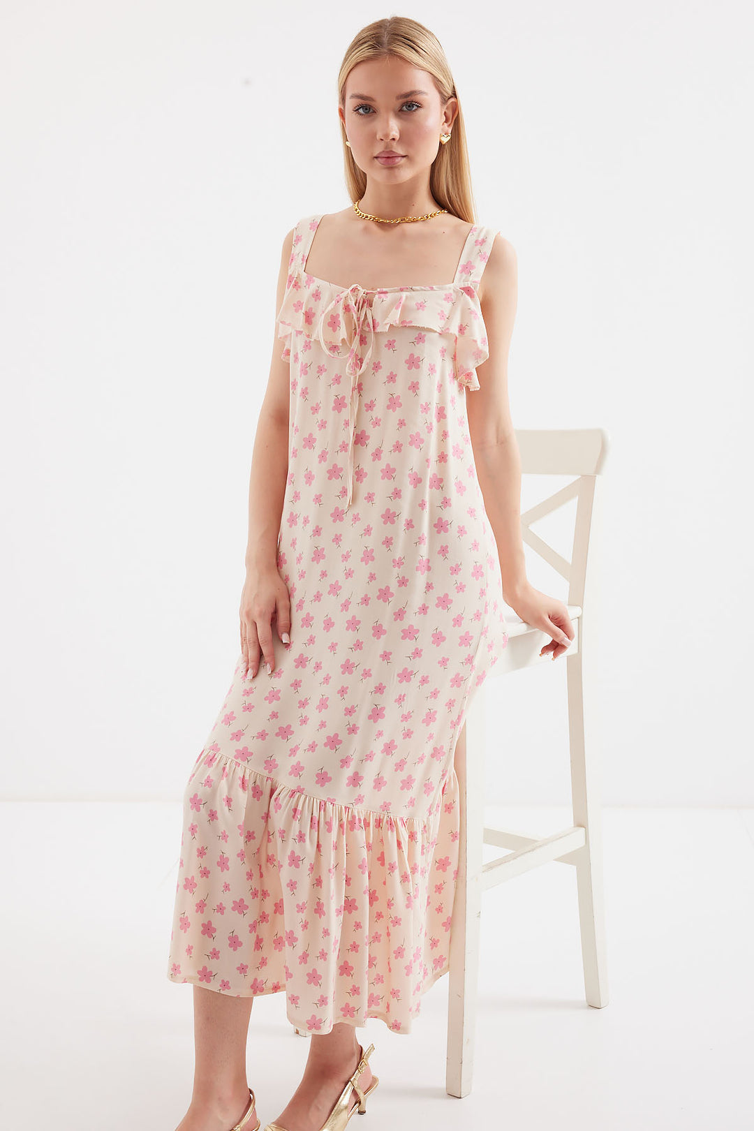 BGD Women Patterned Strappy Viscose Dress - Pink - Avondale