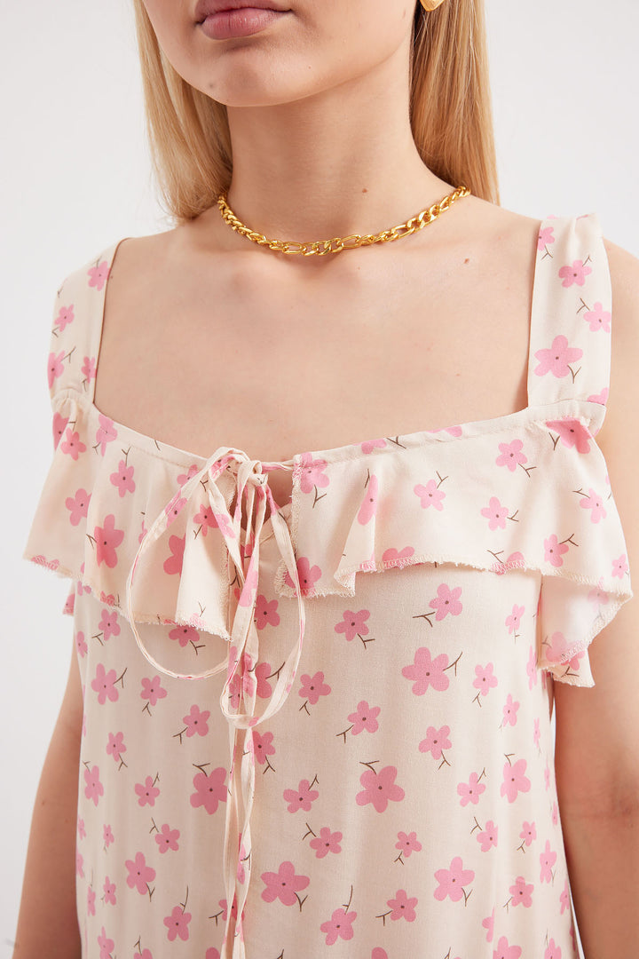BGD Women Patterned Strappy Viscose Dress - Pink - Avondale