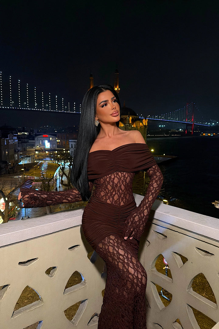 EYY Women Kahverengi Kıvrımlı Uzun Elbise - Poltava