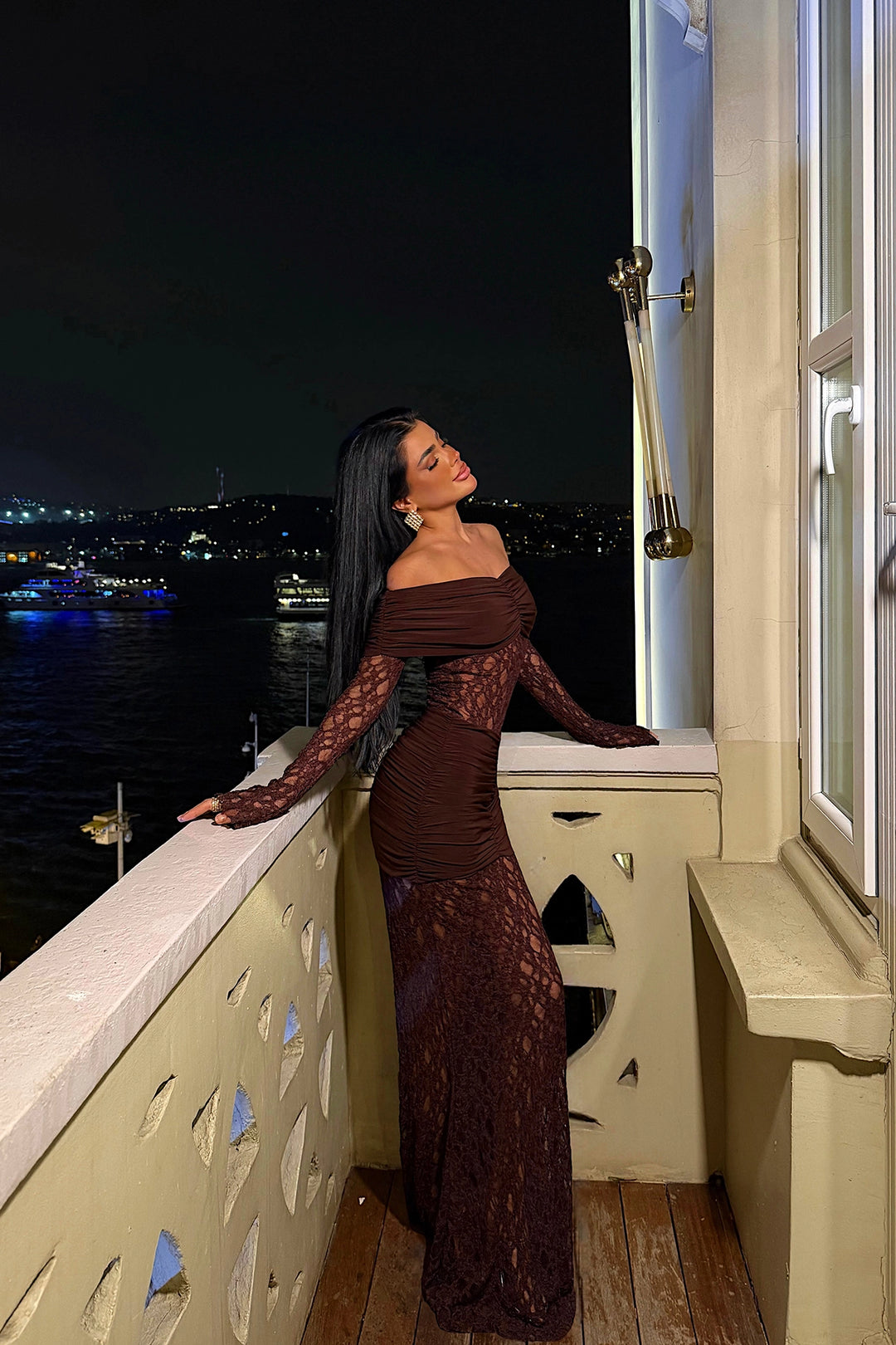 EYY Women Kahverengi Kıvrımlı Uzun Elbise - Poltava