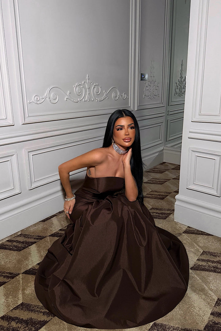 EYY Women Koyu Kahverengi Balon Etek Gece Elbisesi - Jáltipan de Morelos