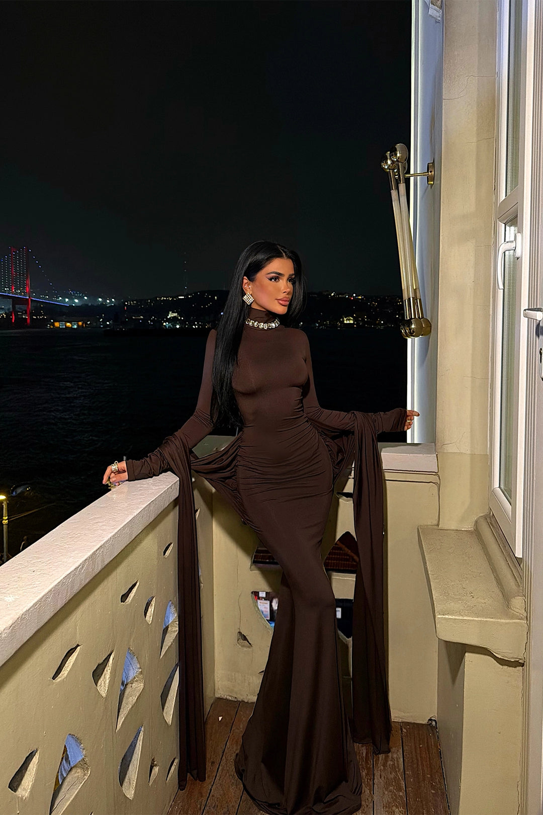 EYY Women Dark Brown Long Evening Dress - Korosten