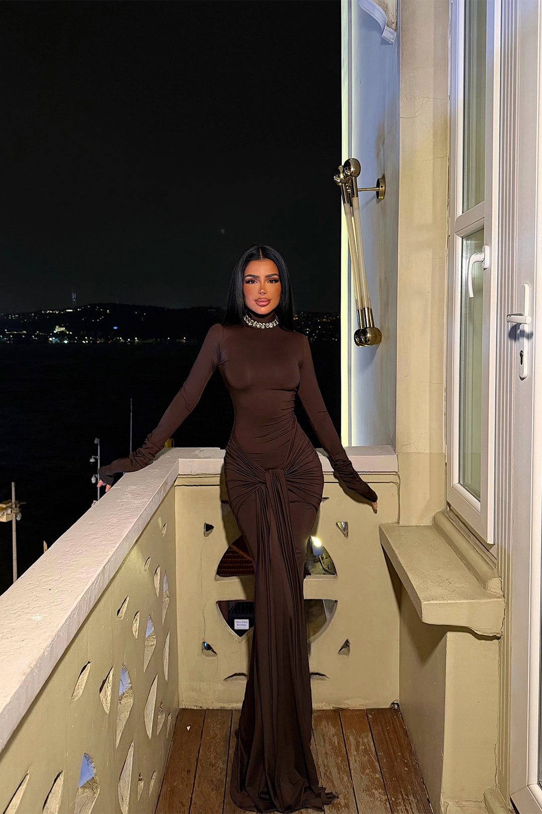 EYY Women Dark Brown Long Evening Dress - Korosten