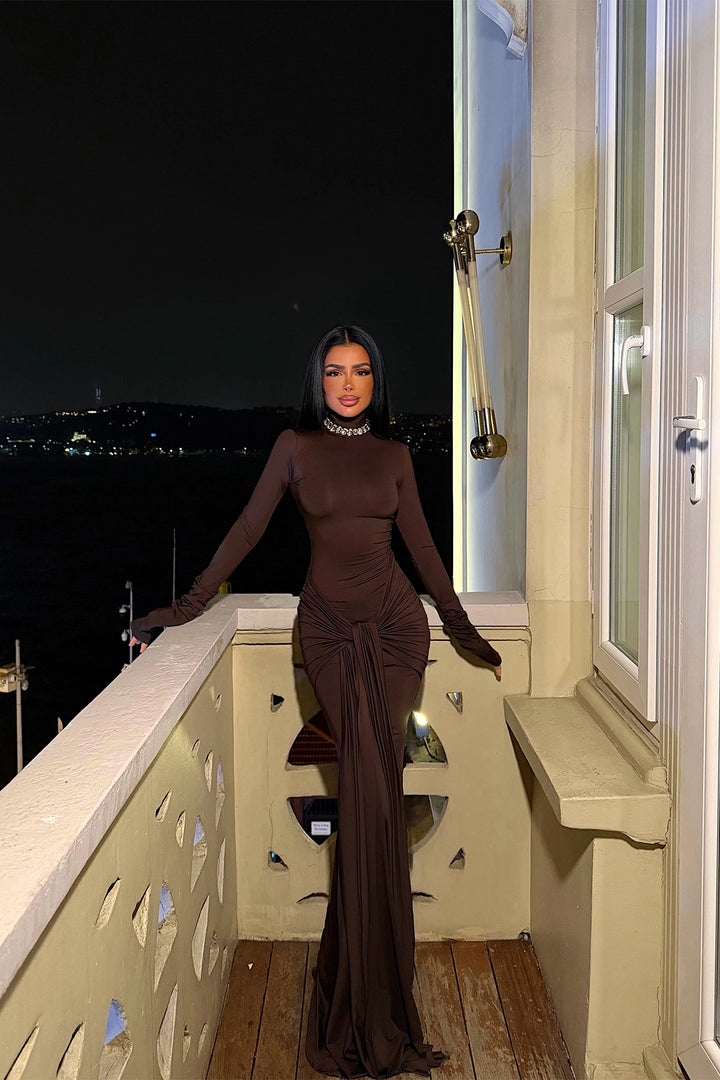 EYY Women Dark Brown Long Evening Dress - Korosten