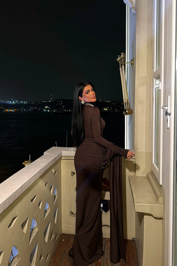 EYY Women Dark Brown Long Evening Dress - Korosten