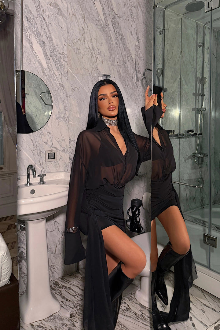 EYY Women Black Button Detail Skirt Set - Capannori