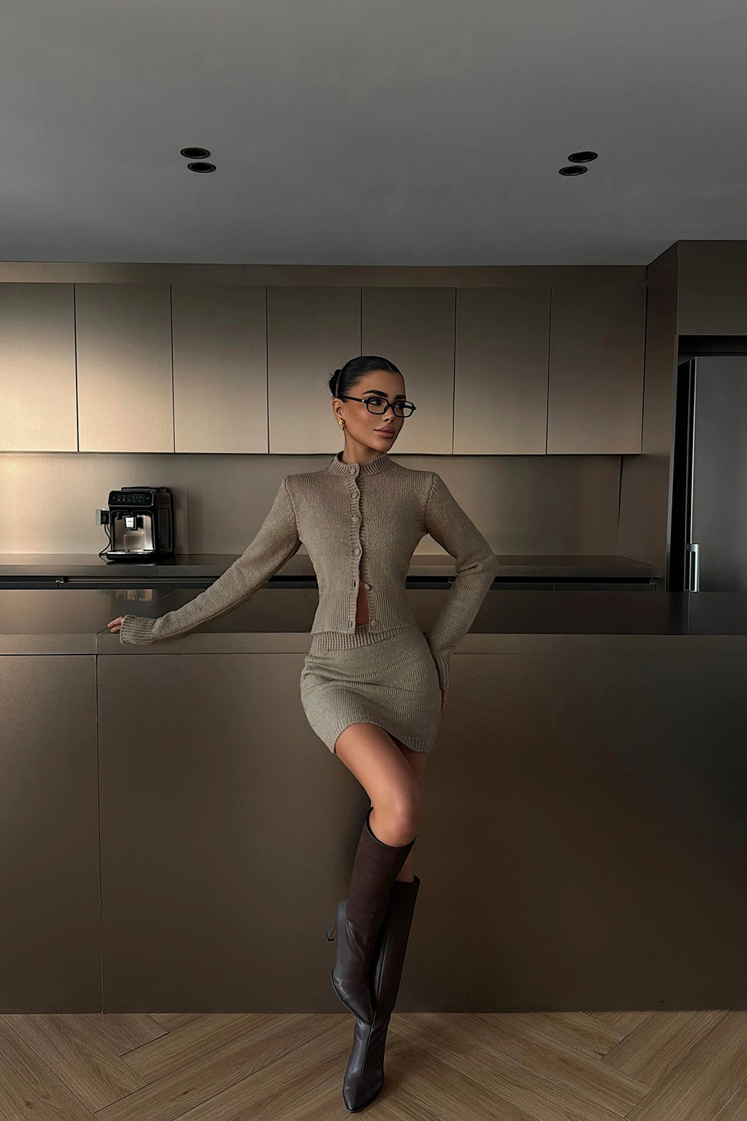 EYY Women Beige Knitted Skirt Set - Rotorua
