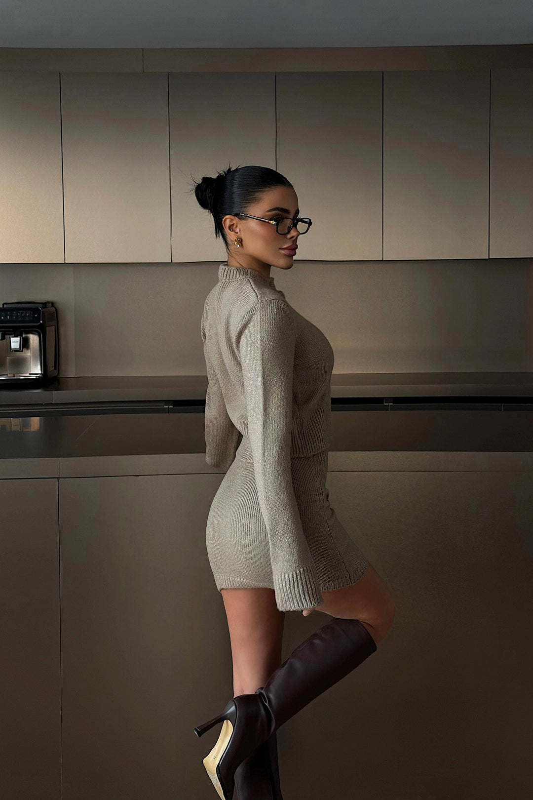 EYY Women Beige Knitted Skirt Set - Rotorua