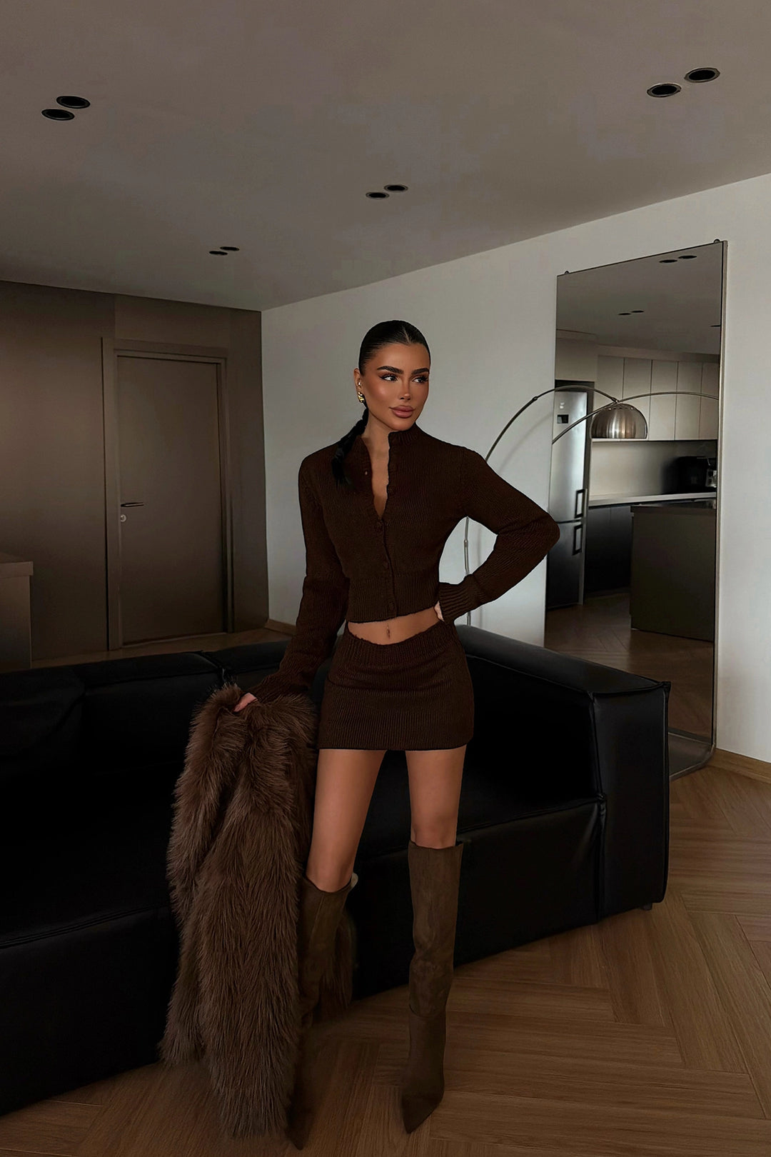 EYY Women Brown Knit Skirt Set - Friendswood