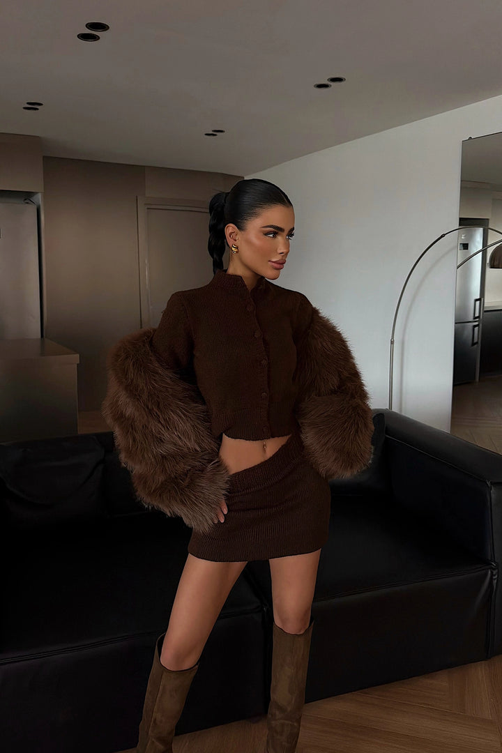 EYY Women Brown Knit Skirt Set - Friendswood