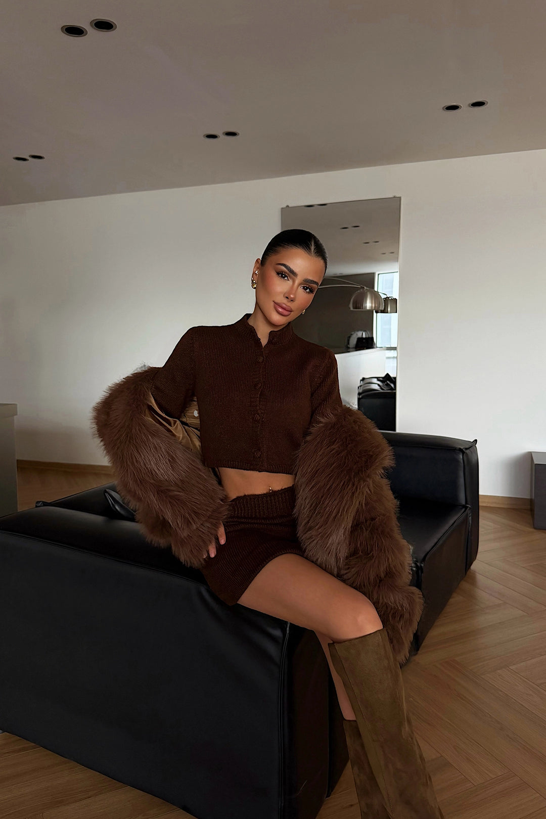 EYY Women Brown Knit Skirt Set - Friendswood