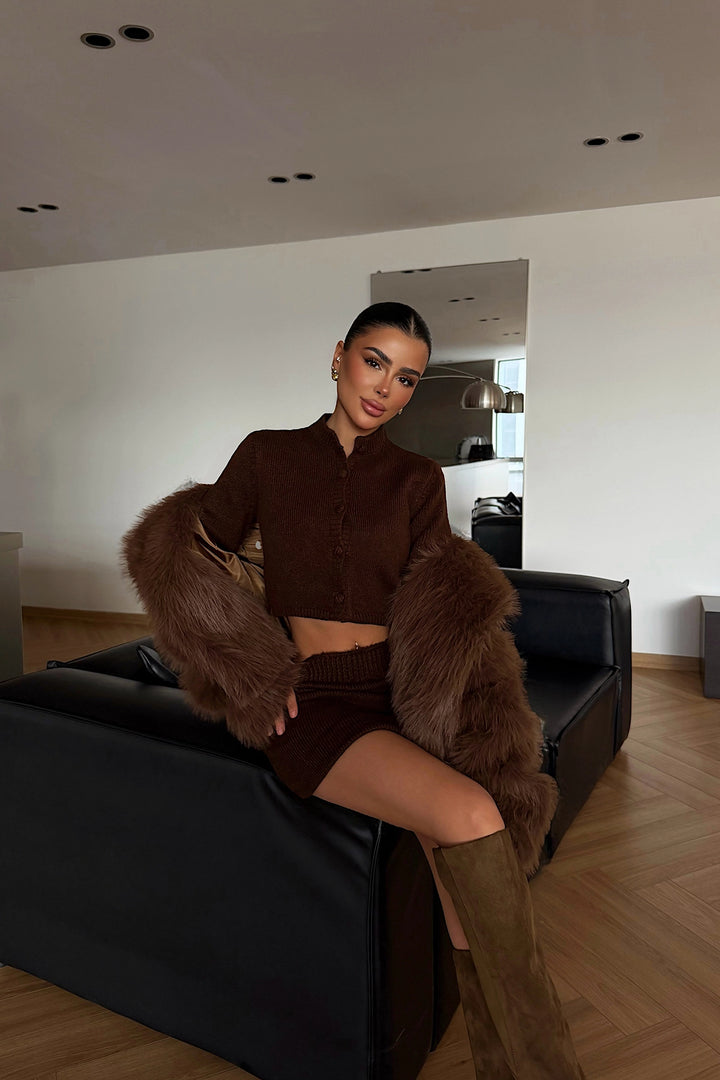 EYY Women Brown Knit Skirt Set - Friendswood