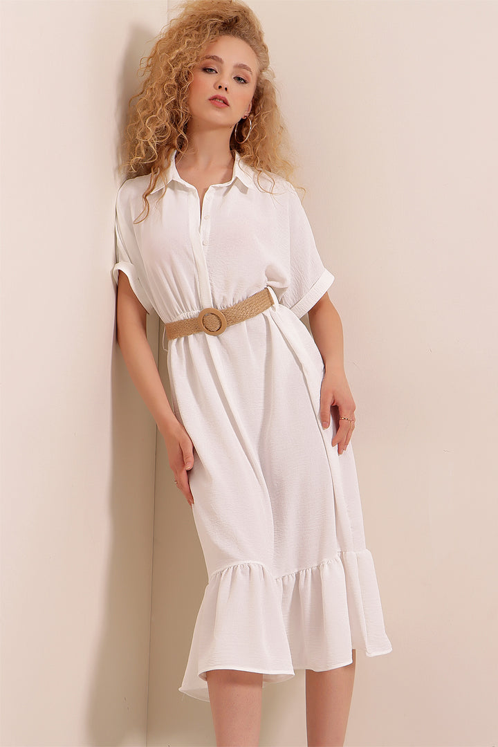 BGD Women Belted Dress - White - Mérignac